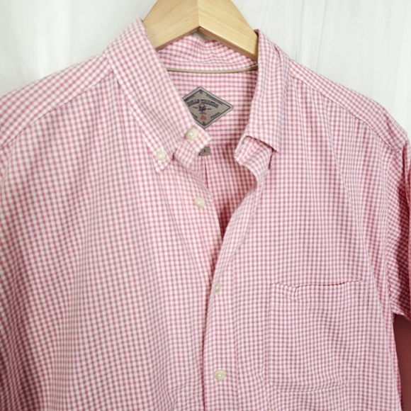 Bills Khakis Pink White Gingham Checkered 100% Cotton Button Down Shirt Large - Picture 2 of 7